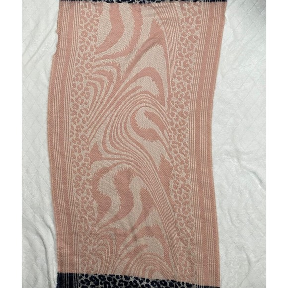 Shawl Scarf Wrap Wool Blend Pink Cheetah Print Blue Stripes Fringe Mixed Media - Picture 6 of 8